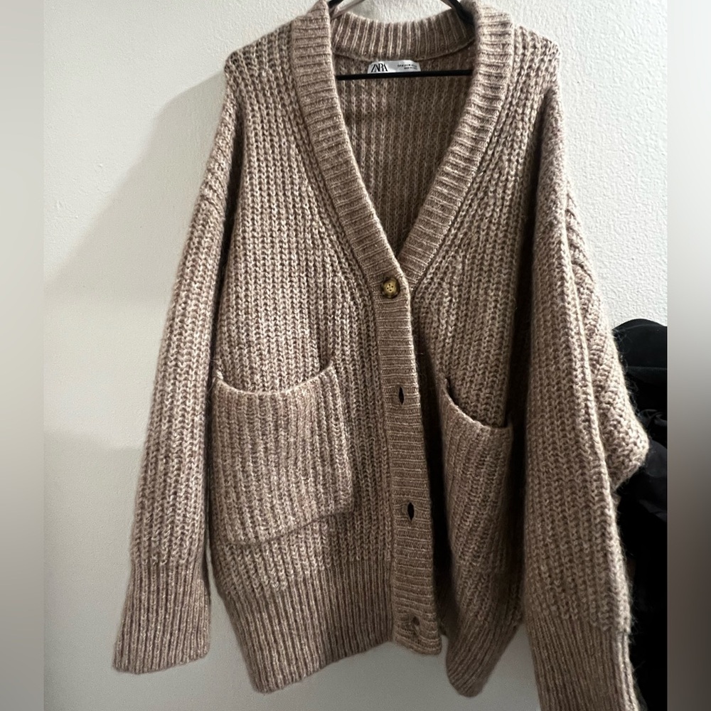 Zara Tan Chunky Knit Cardigan Sweater